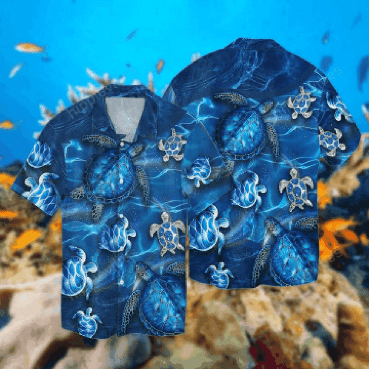 3d Turtles Blue Hawaiian Shirt/ Gift For Turtle Lovers/ Hawaiian Shirt For Men