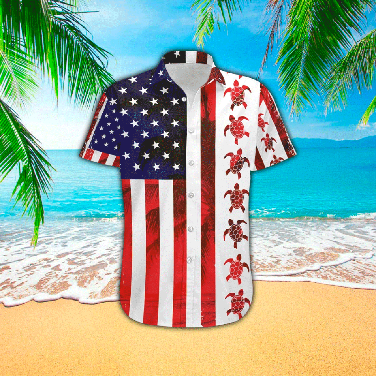 American Turtle Flag 3d Print Polyester Hawaiian Shirt/ Hawaiian 3d Funny Shirt