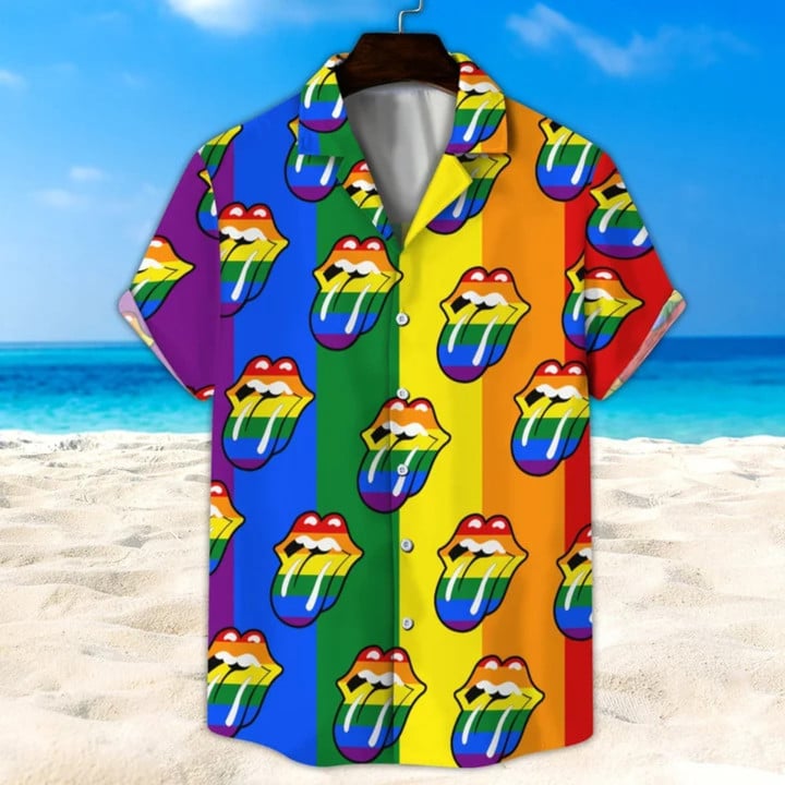 Lgbt Hawaii Shirt/ Rainbow Lip Unisex Hawaii Shirt Beach Short/ Gender-neutral Adult Clothing