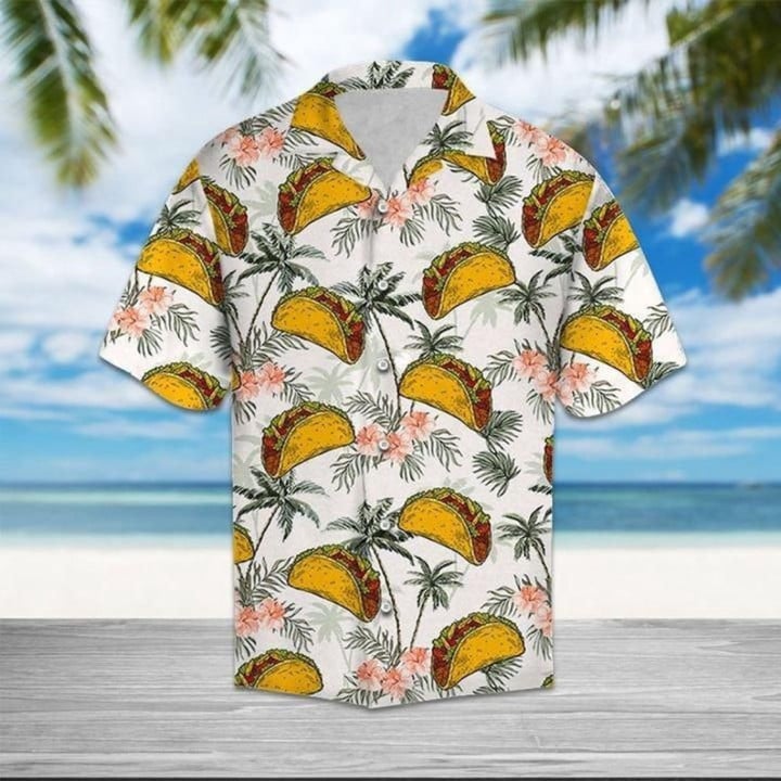 Tropical Floral And Taco Hawaiian Shirt/ Aloha Hawaiian Shirt/ Shirt For Men/ Gift For Him/ Unisex Hawaiian Shirt