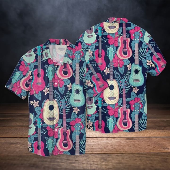 3d Full Printed Colorful Guitar Hawaiian Shirt For Men And Women/ Guitarist Hawaiian Shirt/ Summer Gift