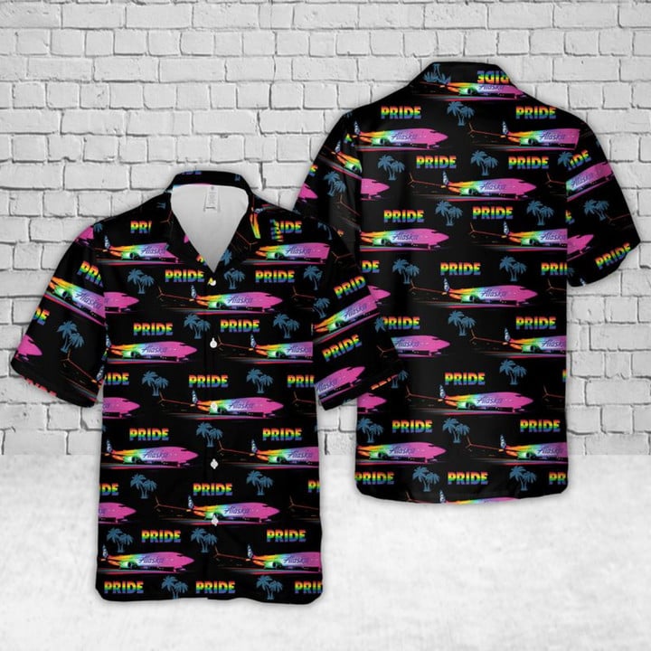 Alaska Fly With Pride Hawaiian Shirt For Gaymer/ Lesbian Hawaiian 3d Shirt For Pride Month/ Summer Gift