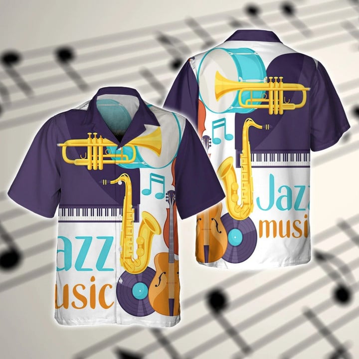 3d Full Printed Jazz Music Hawaiian Shirts For Men And Women/ Jazz Music Saxophone Hawaii Shirts/ Unisex Hawaiian Shirt