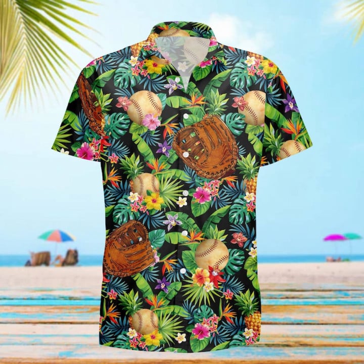 Baseball Flower Hawaiian Shirt/ Game Day Hawaiian Shirt/ Gift For Baseball Lovers/ Beach Party