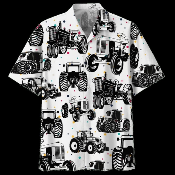 Black And White Tractor Background Design Hawaiian Shirt/ Beach Party 2023 Shirt