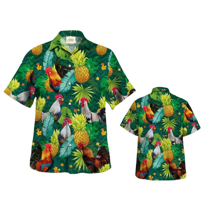 Chicken Hawaiian Shirt/ Rooster Hawaiian Shirt/ Chicken Tropical Pineapple Hawaiian Shirts