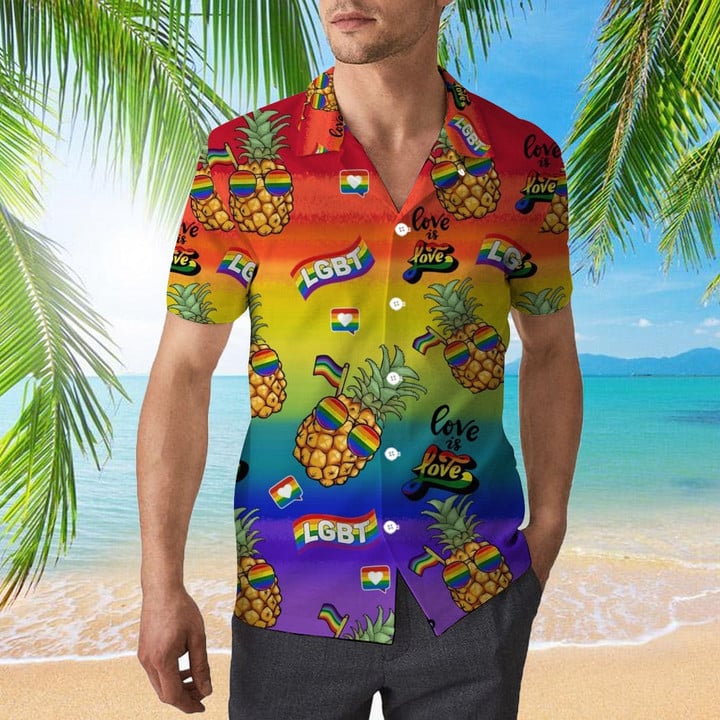Lgbt Pride Hawaiian Shirts For Gaymer And Lesbian Couple/ Pride Hawaiian Gifts/ Pineapple Pride Hawaiian Shirt