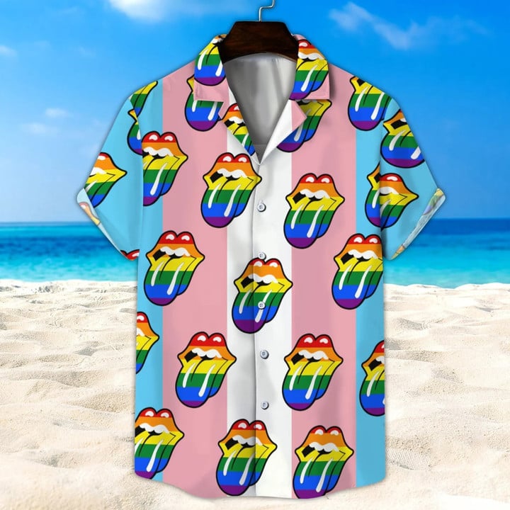 Lgbt Hawaii Shirt/ Transgender Rainbow Lip Unisex Hawaii Shirt/ Beach Short/ Hawaiian Shirt Short Sleeves