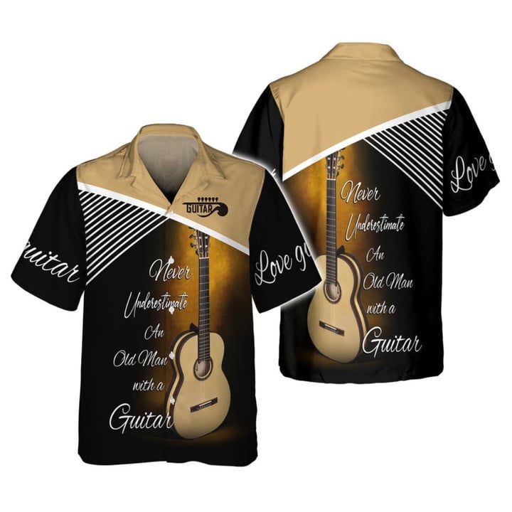 Old Man With Guitar 3d Hawaiian Shirt/ Love Guitar Hawaiian Shirt/ Men''s Guitarist Hawaii Shirt
