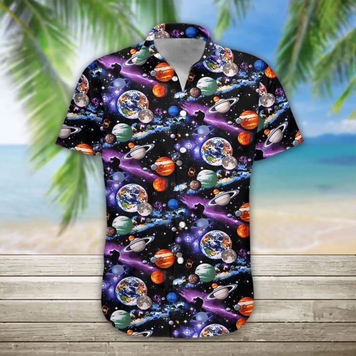 3d Planet Solar System Hawaiian Shirt/ Hawaiian Shirts For Men Print Button Down Shirt/ Hawaiian Shirt For Woman