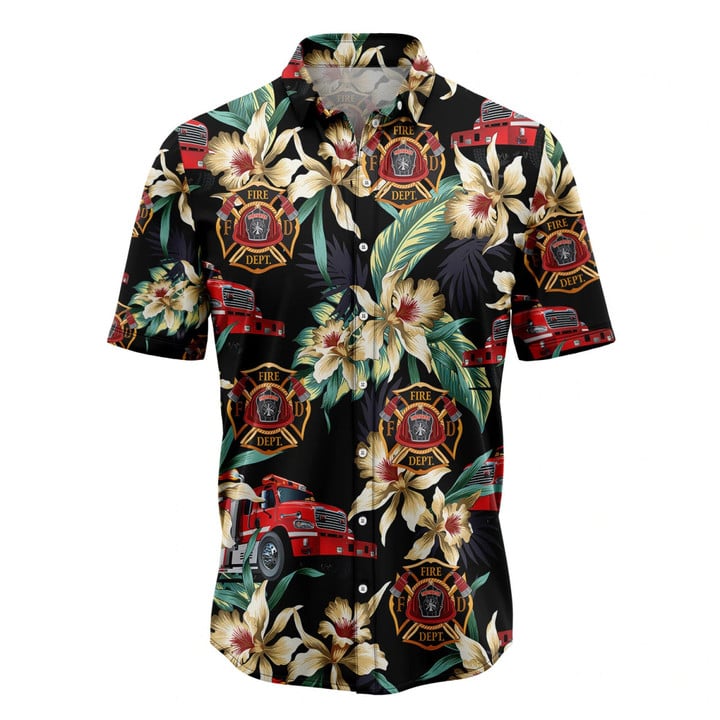 Firefighter Floral Vintage Hawaiian Shirt/ Summer Hawaiian Shirts For Men/ Women Aloha Beach Shirt/ Aloha Shirt