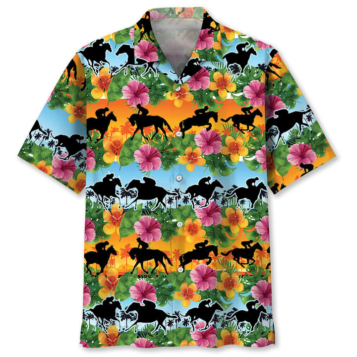 Horse Racing Tropical Color Hawaiian Shirt for men and women