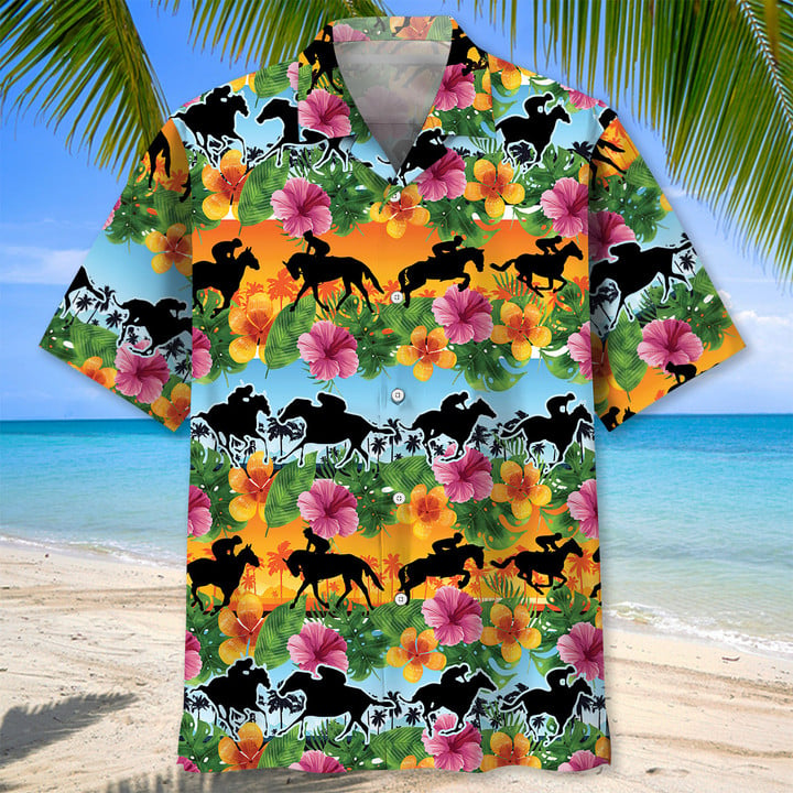Horse Racing Tropical Color Hawaiian Shirt for men and women