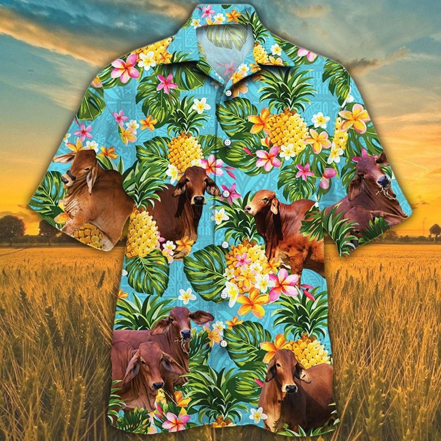 Pineapple Hawaiian Theme For Red Brahman Cattle Lovers All 3D Printed Hawaiian Shirt
