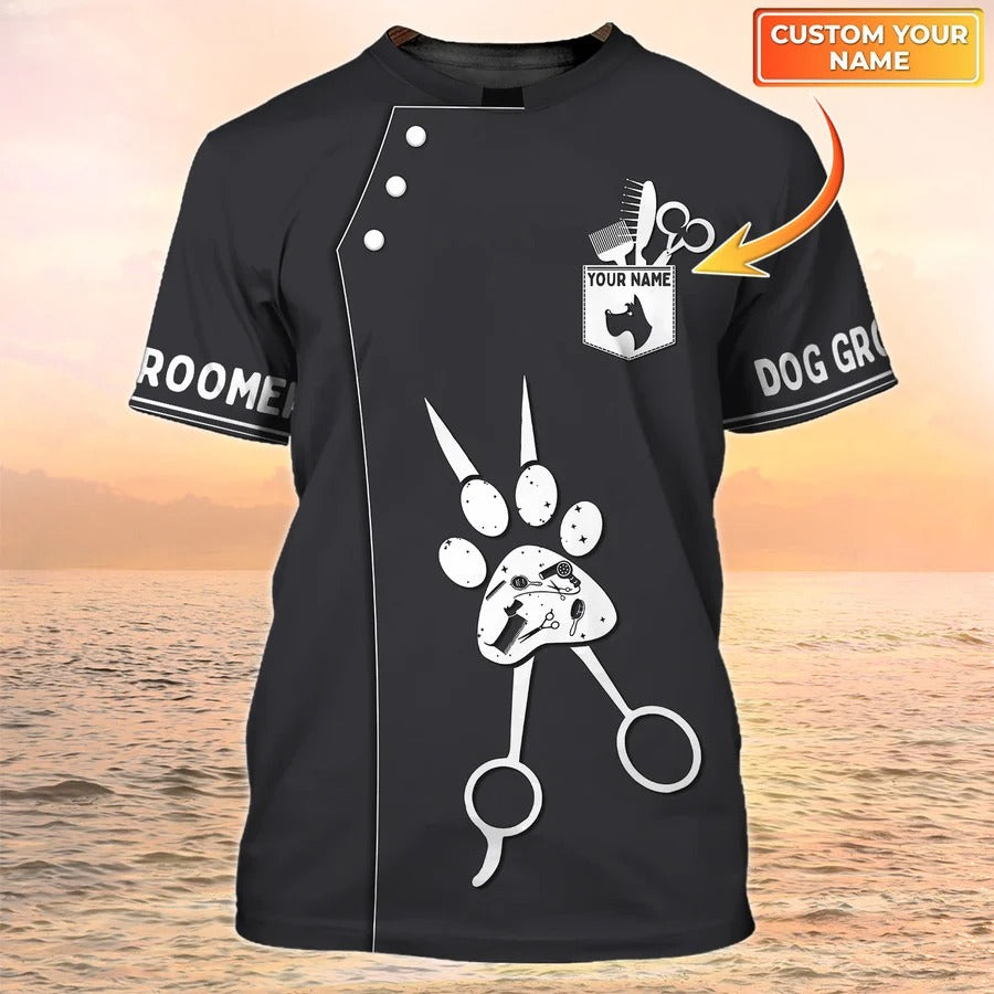 Personalized 3D All Over Print Black Dog Groomer Shirt Men Women/ Paw Dog Groomer/ Grooming Apparel