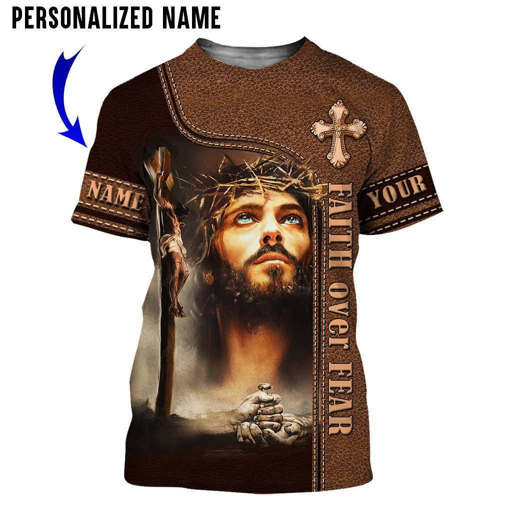 Custom Name Jesus Portrait The Life Of Jesus 3D Hoodies/ Faith Over Fair 3D All Over Print Shirt For Christmas/ Jesus Gifts Shirt
