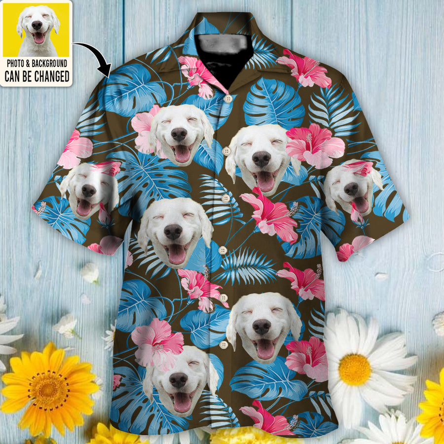 National Pet Day Gift/ Dog Face Custom Photo With Tropical Pattern - Hawaiian Shirt - Coolspod