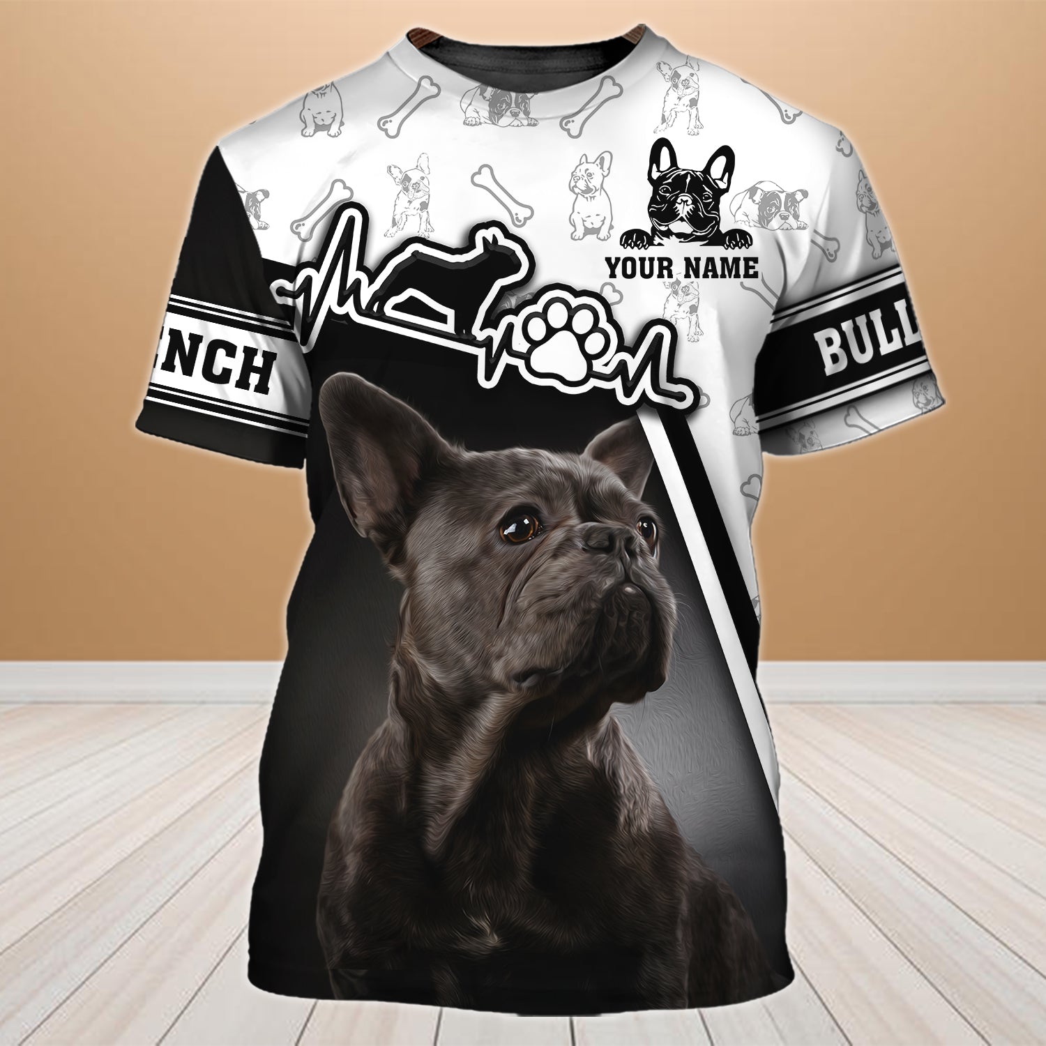 Personalized Name 3D T Shirt Printed With Dog Love French Bulldog