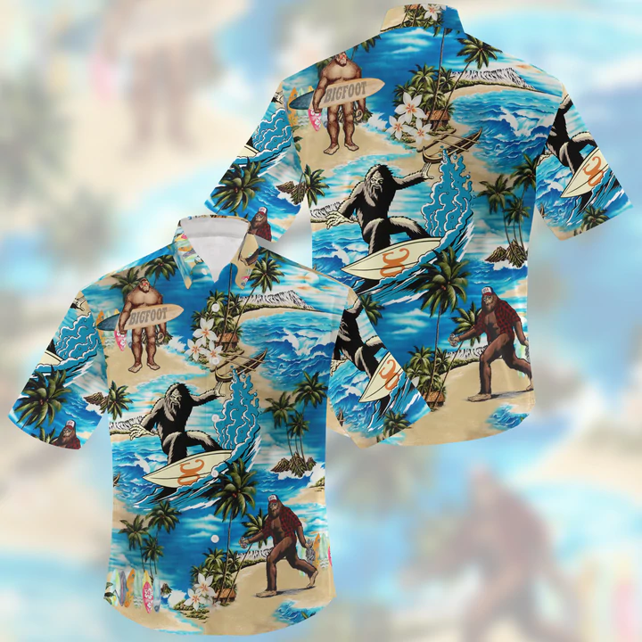 Summer 3D Bigfoot Hawaii Shirt/ Hawaiian Shirts for Men Short Sleeve Aloha Beach Shirt