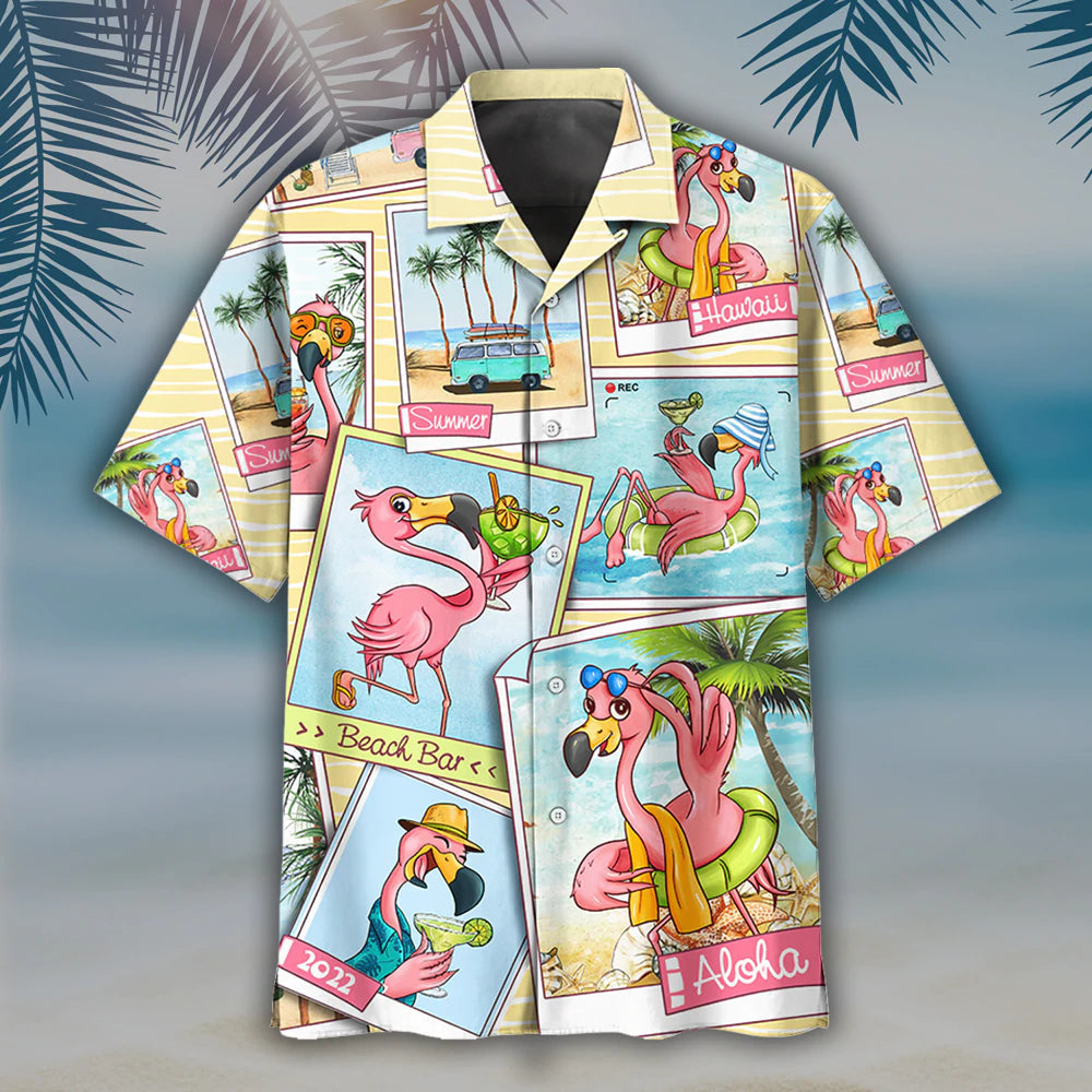 Summer Flammingo beach hippie Hawaiian shirt