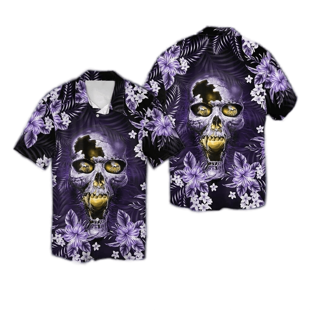 Vikings Hawaiian Shirt Minnesota Vikings Symbol Skull Graphic Purple Hawaii Shirt Minnesota Vikings Aloha Shirt For Men Women