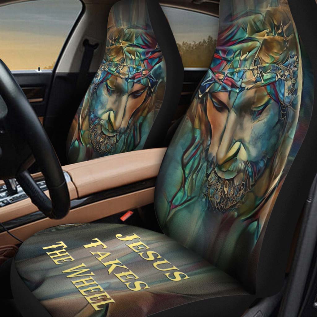 Christian Seat Covers For Car/ Jesus Takes The Wheels 3D Front Car Seat Cover