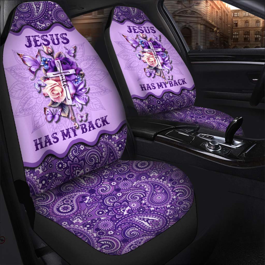 Purple Front Car Seat Cover/ Women Car Seat Cover/ Jesus Has My Back Christian Seat Covers