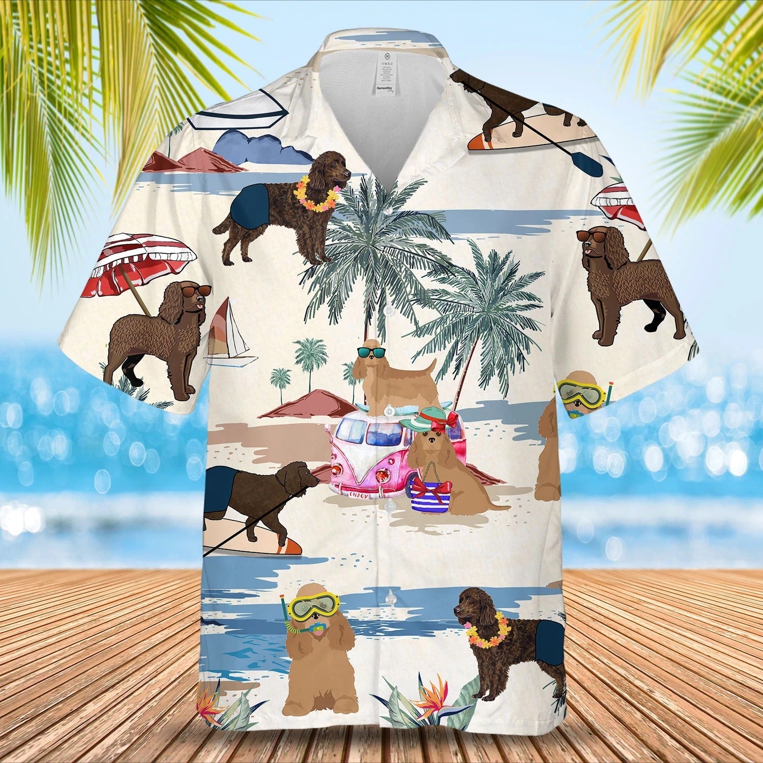 American Water Spaniel Summer Beach Hawaiian Shirt/ Summer Beach And Dog In Hawaii Aloha Shirt