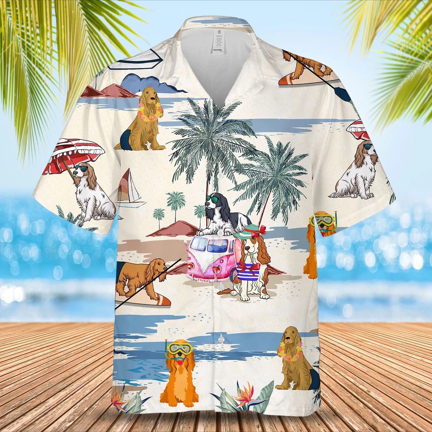 Cocker Spaniel Summer Beach Hawaiian Shirt/ Short Sleeve Dog Aloha Beach Shirt For Men And Woman