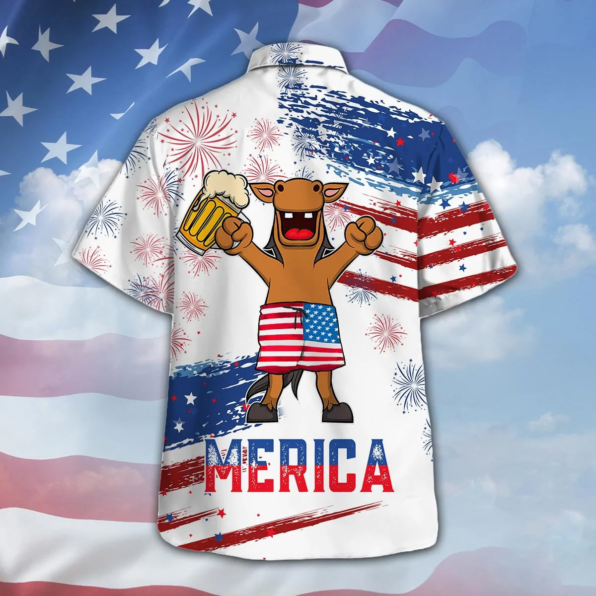 Horse Drink Beer Hawaiian Shirt Cute Merica Beer American Flag Pattern Hawaiian Shirts