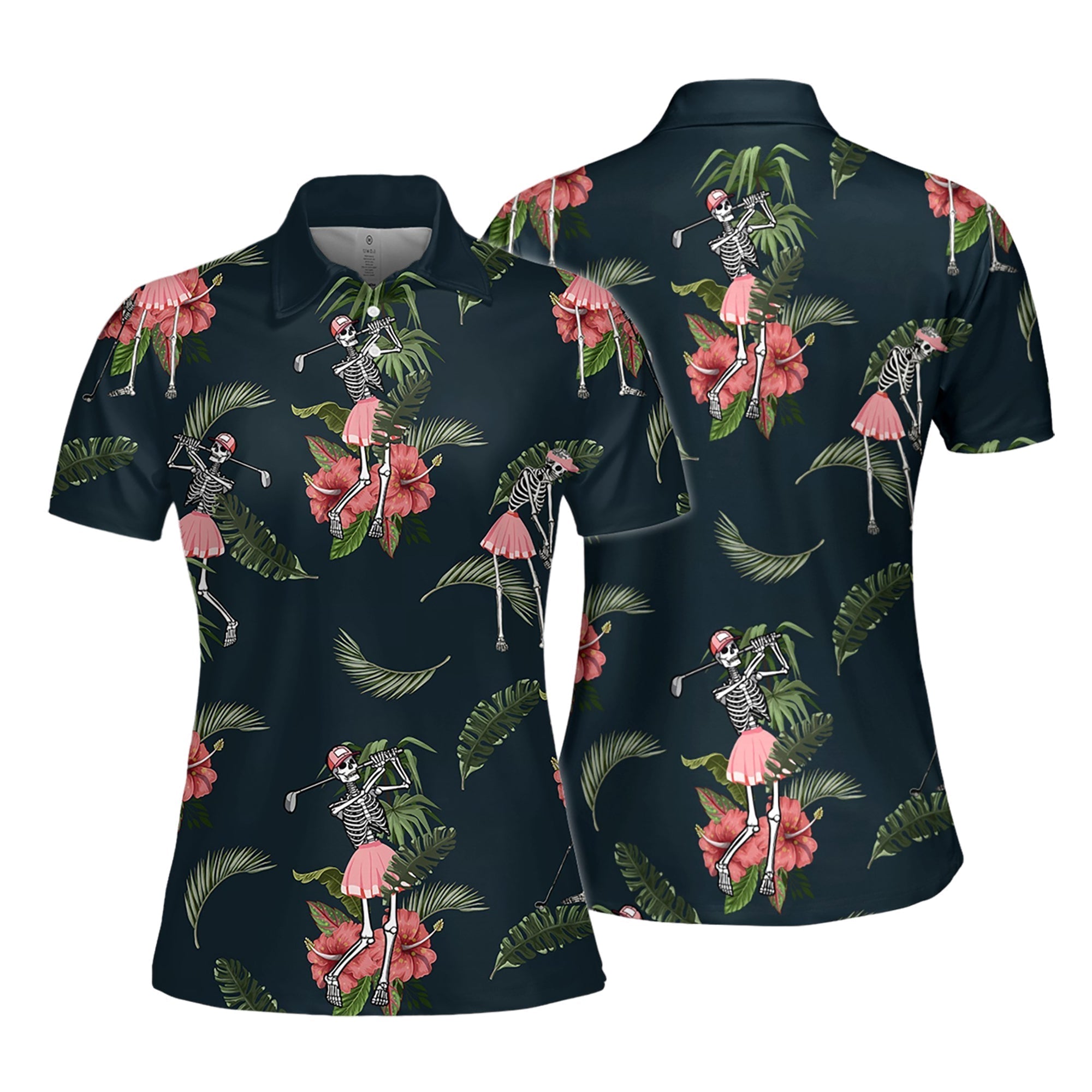 Seamless Tropical Skeleton Golf Women Short Sleeve Polo Shirt/ Sleeveless Polo Shirt for women
