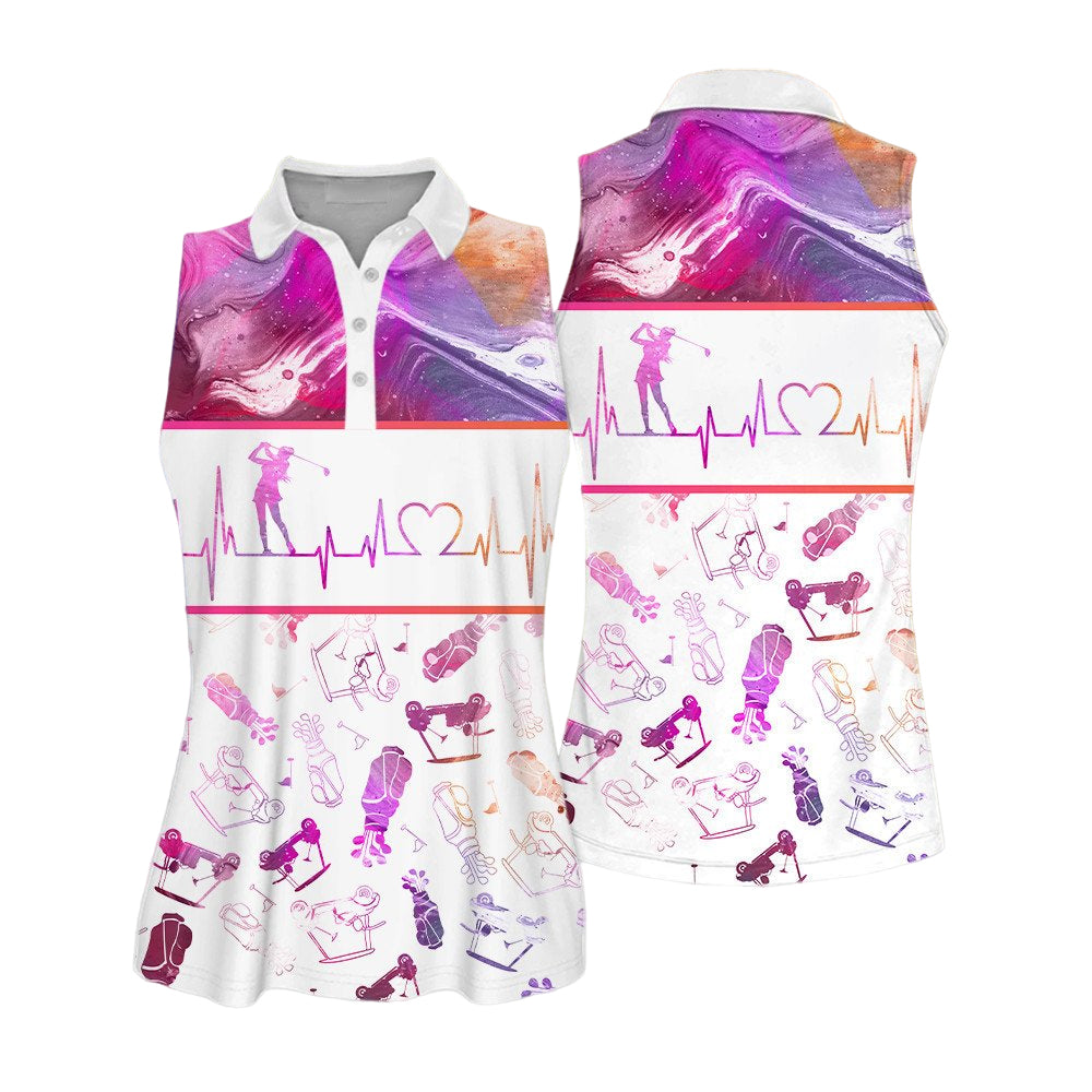 Golf Heart Beat Seamless Marble Purple Sleeveless Polo Shirt or Short Sleeve Polo Shirt