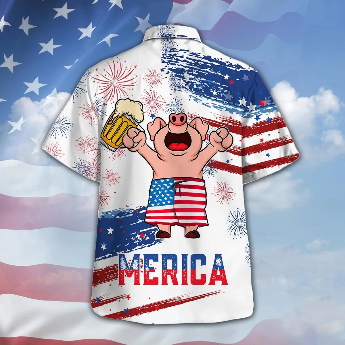 Pig Drink Beer Hawaiian Shirt Funny Merica Pig USA Flag Pattern Hawaii Shirt Men Women
