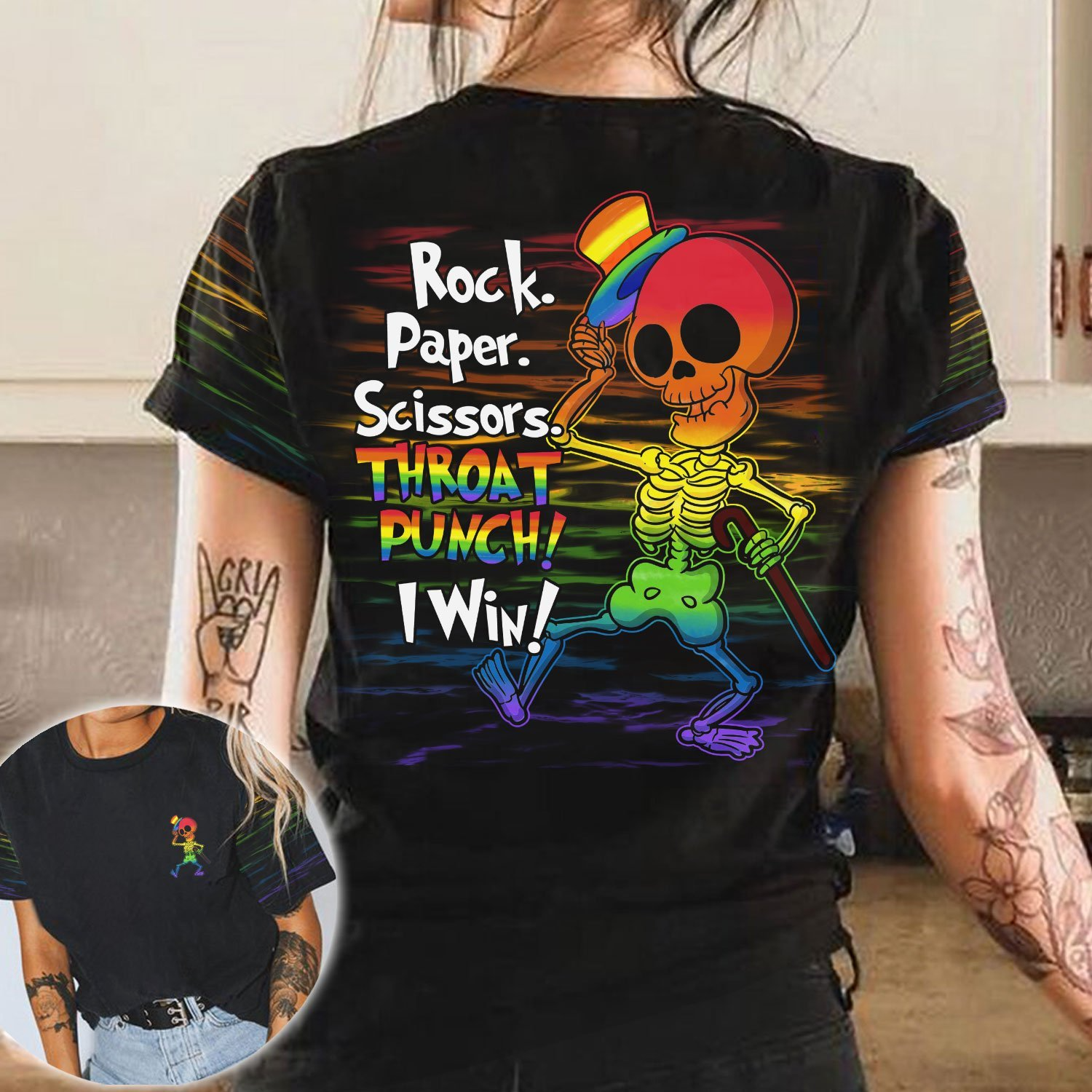 Funny LGBT Shirt/ Rock Skeleton Gay Pride Shirt/ Gift To Lesbian/ Gift For Gay On Pride Month