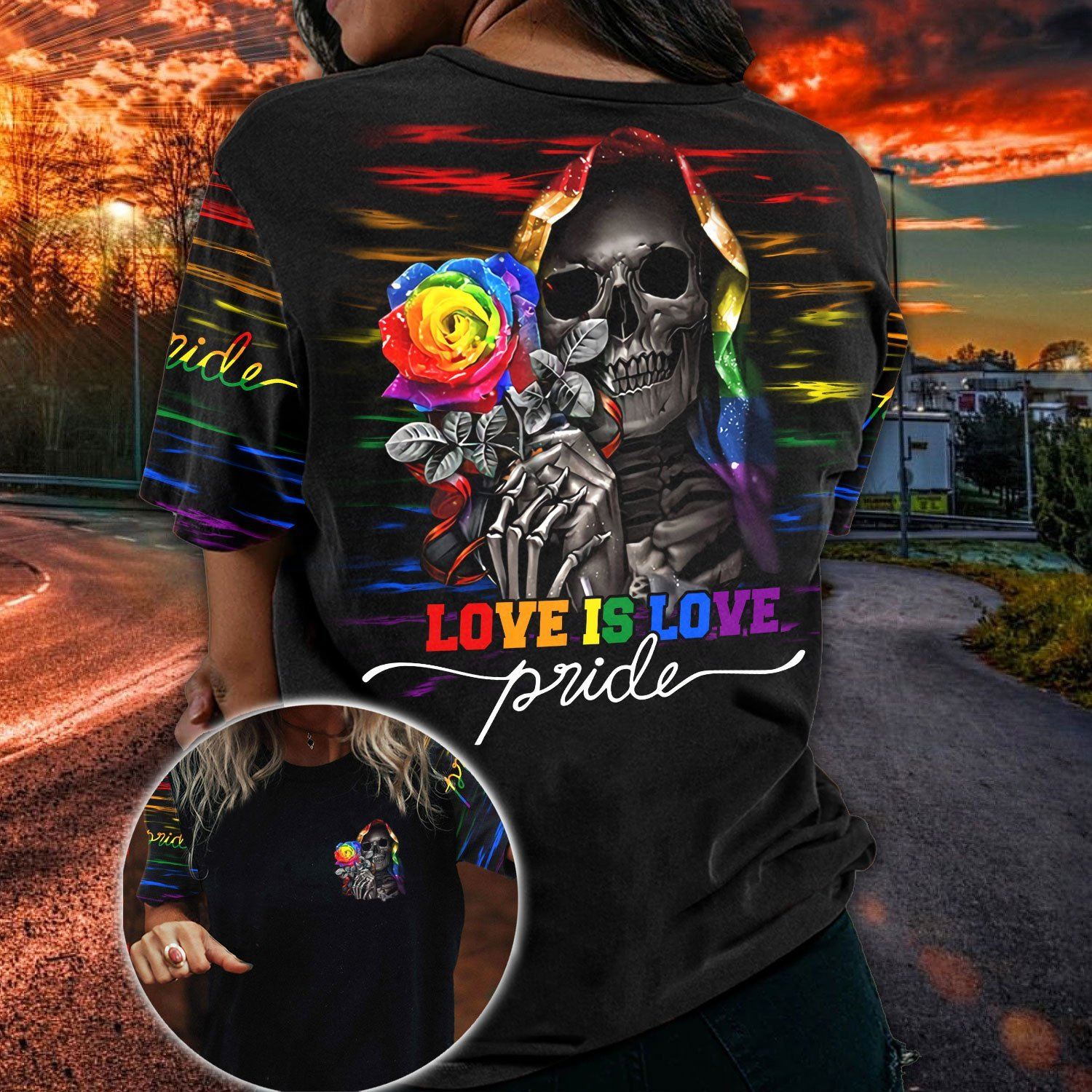 LGBT Skull Pride Rose Love Is Love 3D/ LGBT Gift For Her LGBT Gift For Him/ Shirt For Pride