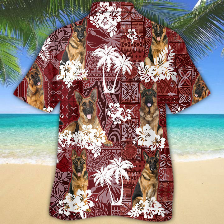 German Shepherd Hawaiian Shirt/ Pet Hawaiian Shirts Red Tribal Pattern