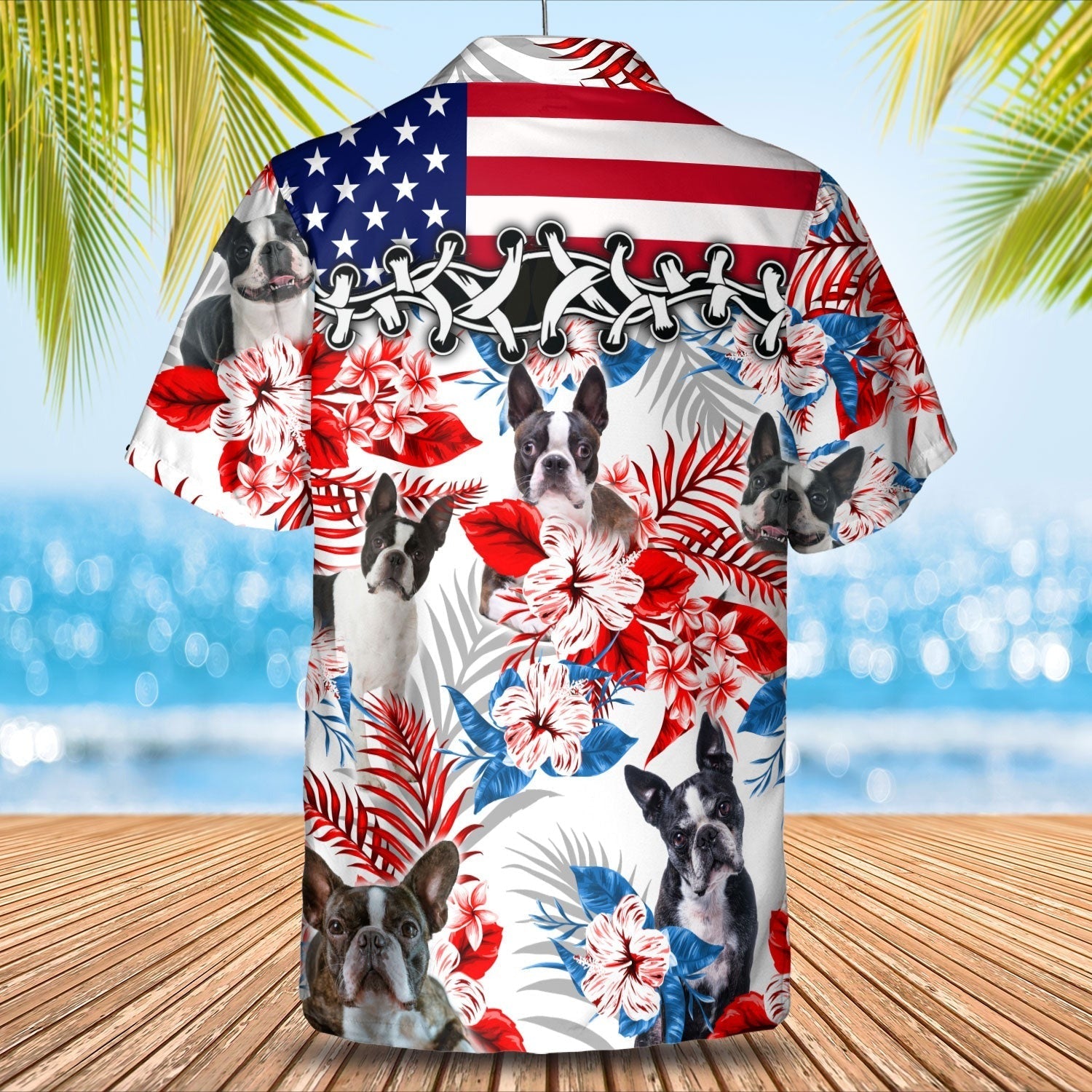 Boston Terrier Hawaiian Shirt/ 3D Full Printed Dog And Flower In Hawaii Aloha Beach Shirts For Dog Lovers