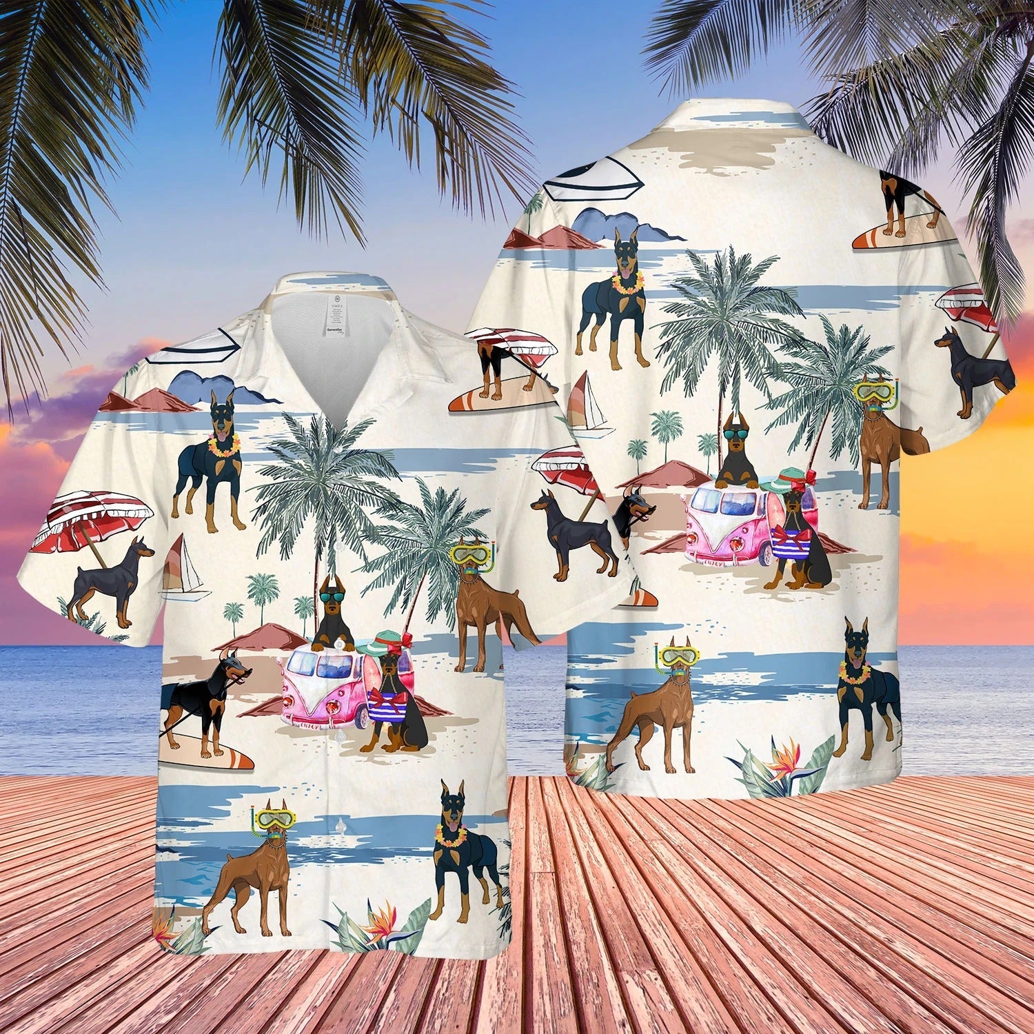 Doberman Pinscher Summer Beach Hawaiian Shirt/ Short Sleeve Dog Full Print Aloha Beach Shirt