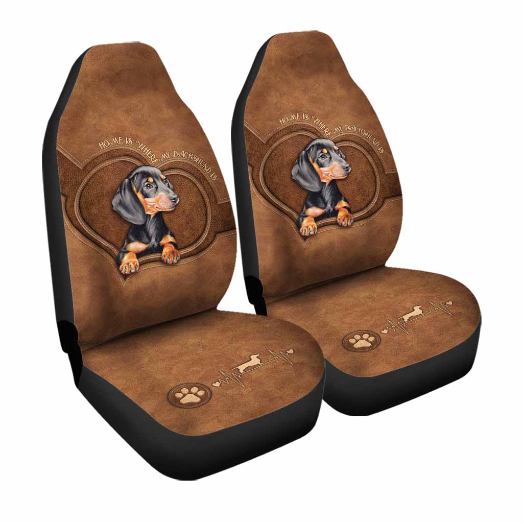 Dog On Car Seat Covers/ Dachshund Leather Pattern Print Front Car Seat Covers