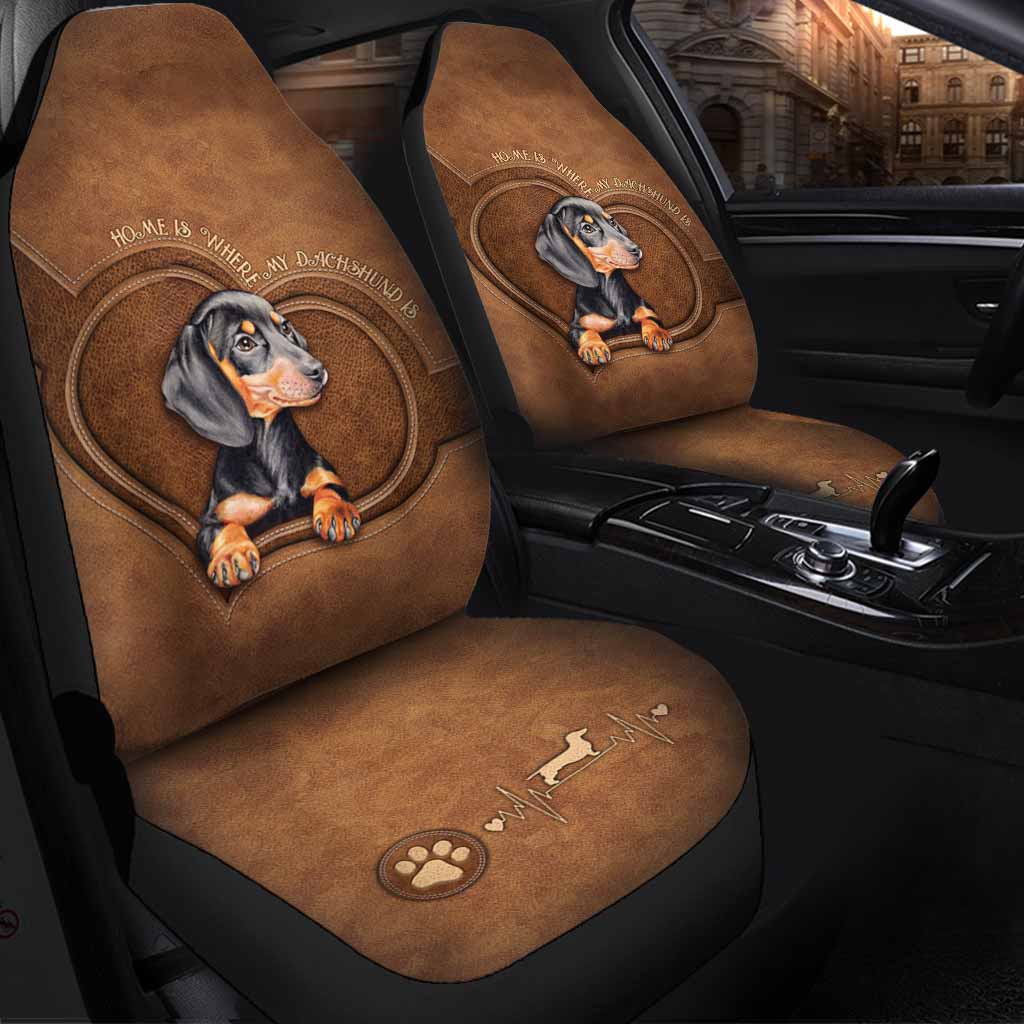 Dog On Car Seat Covers/ Dachshund Leather Pattern Print Front Car Seat Covers