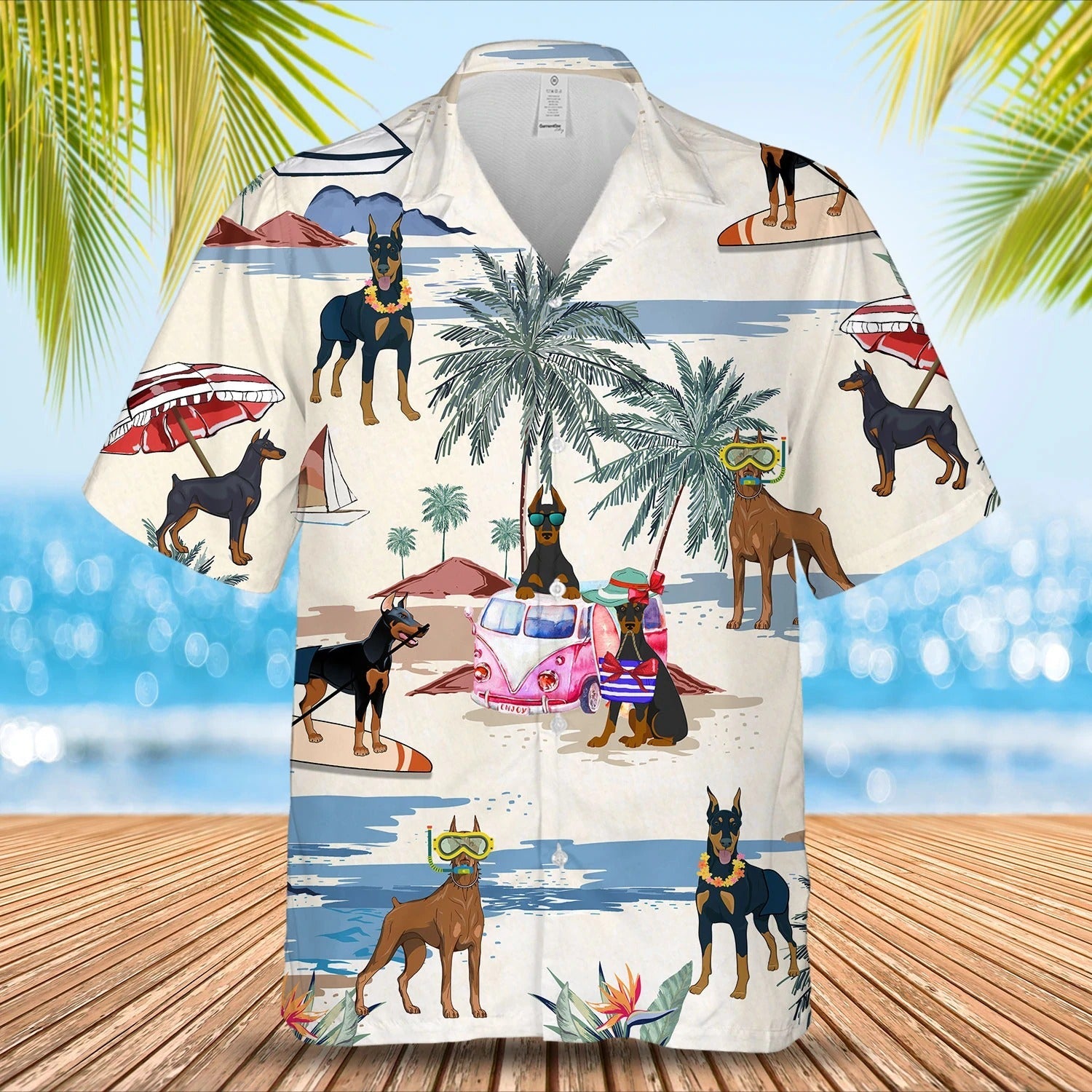 Doberman Pinscher Summer Beach Hawaiian Shirt/ Short Sleeve Dog Full Print Aloha Beach Shirt