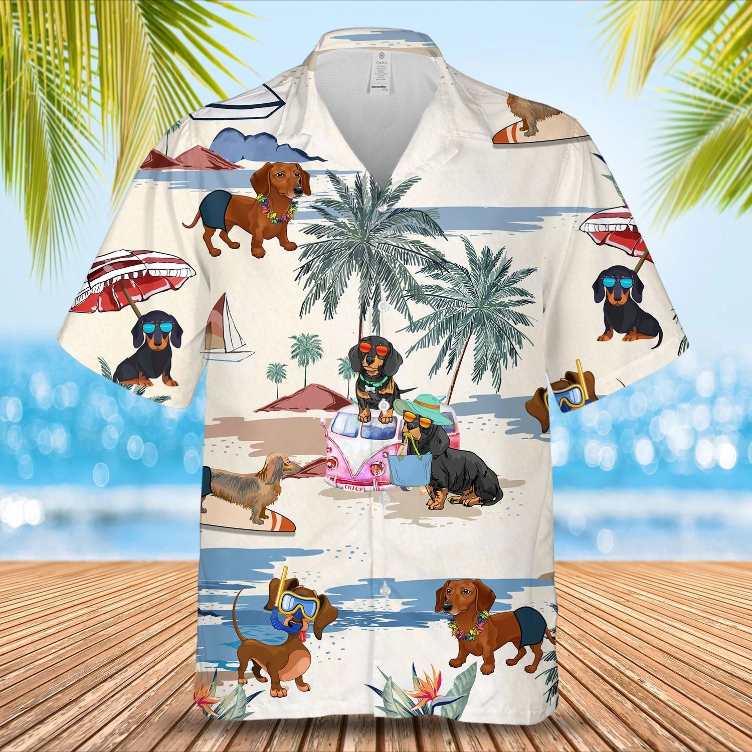 Dachshund Summer Beach Hawaiian Shirt/ Short Sleeve Dog Full Print Aloha Beach Shirt For Men And Woman