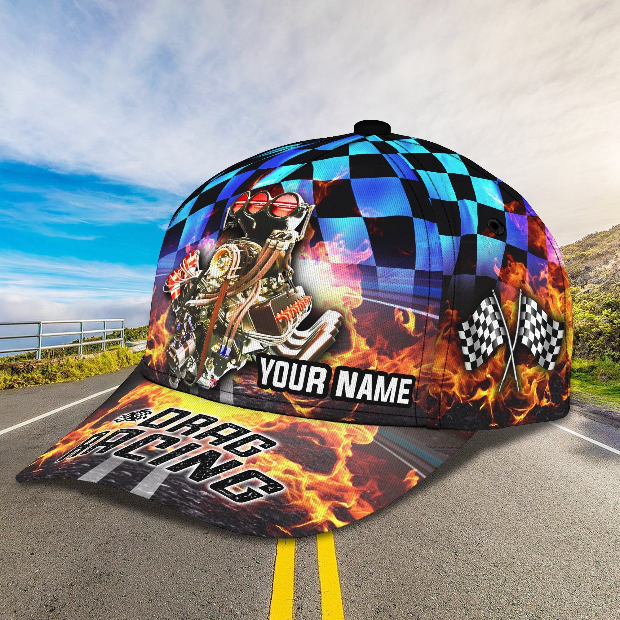 Personalized 3D Baseball Cap Hat For Racer/ Drag Racing Classic Cap/ Drag Racing Cap Hat/ Racing Cap