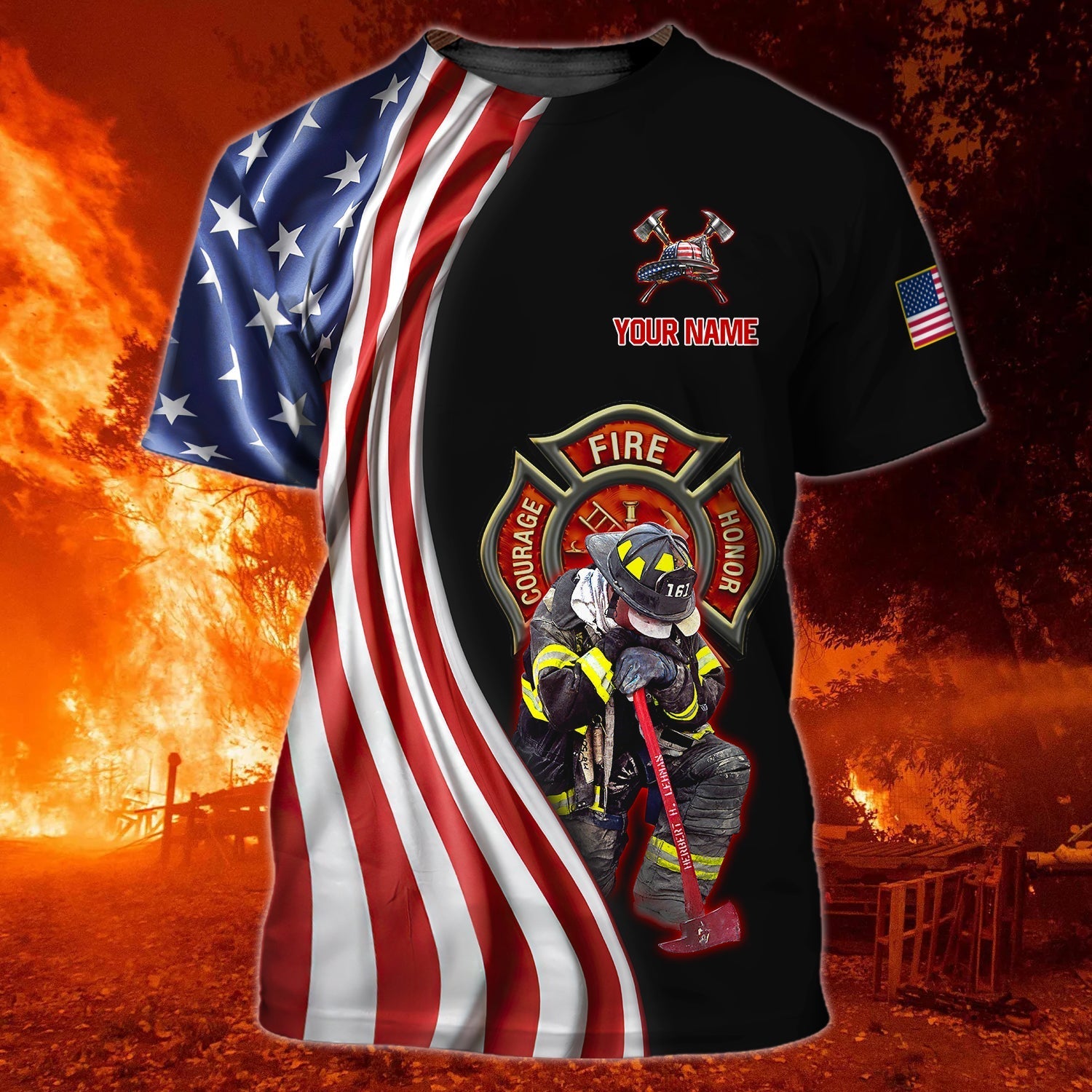 Personalized Firefighter Job Shirts Full Printing/ Proud To Have Save American Firefighter Mand T Shirts