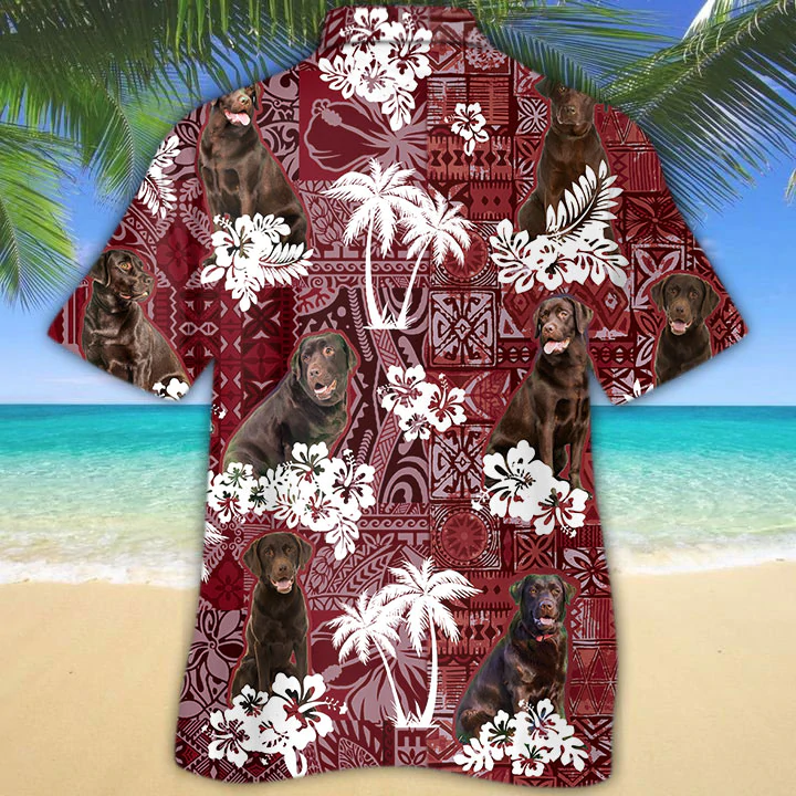 Chocolate Labrador Red Hawaiian Shirt/ Gift for Dog Lover Shirts/ Animal Summer Shirts/ Hawaiian Shirt Men