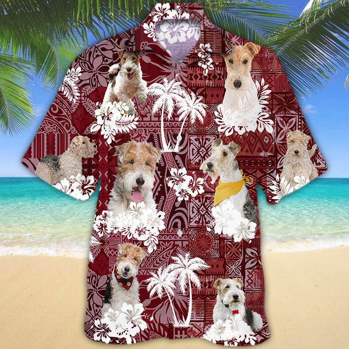 Wire Fox Terrier Hawaiian Shirt/ Cool Dog Hawaiian Shirt Red Pattern