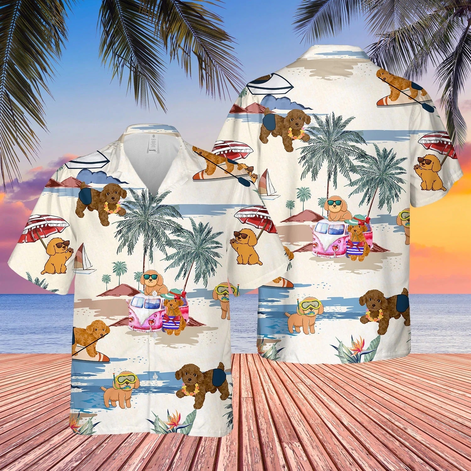 Poodle Toy Summer Beach Hawaiian Shirt/ Short Sleeve Dog Full Print Aloha Beach Shirt For Dog Lovers