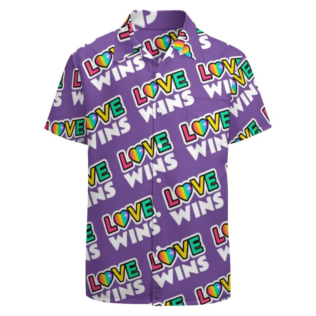 Pride Lgbtq Love Wins Rainbow Purple Hawaiian Vintage Shirt Mens Button Down Plus Size Tropical Hawaii Beach Shirts
