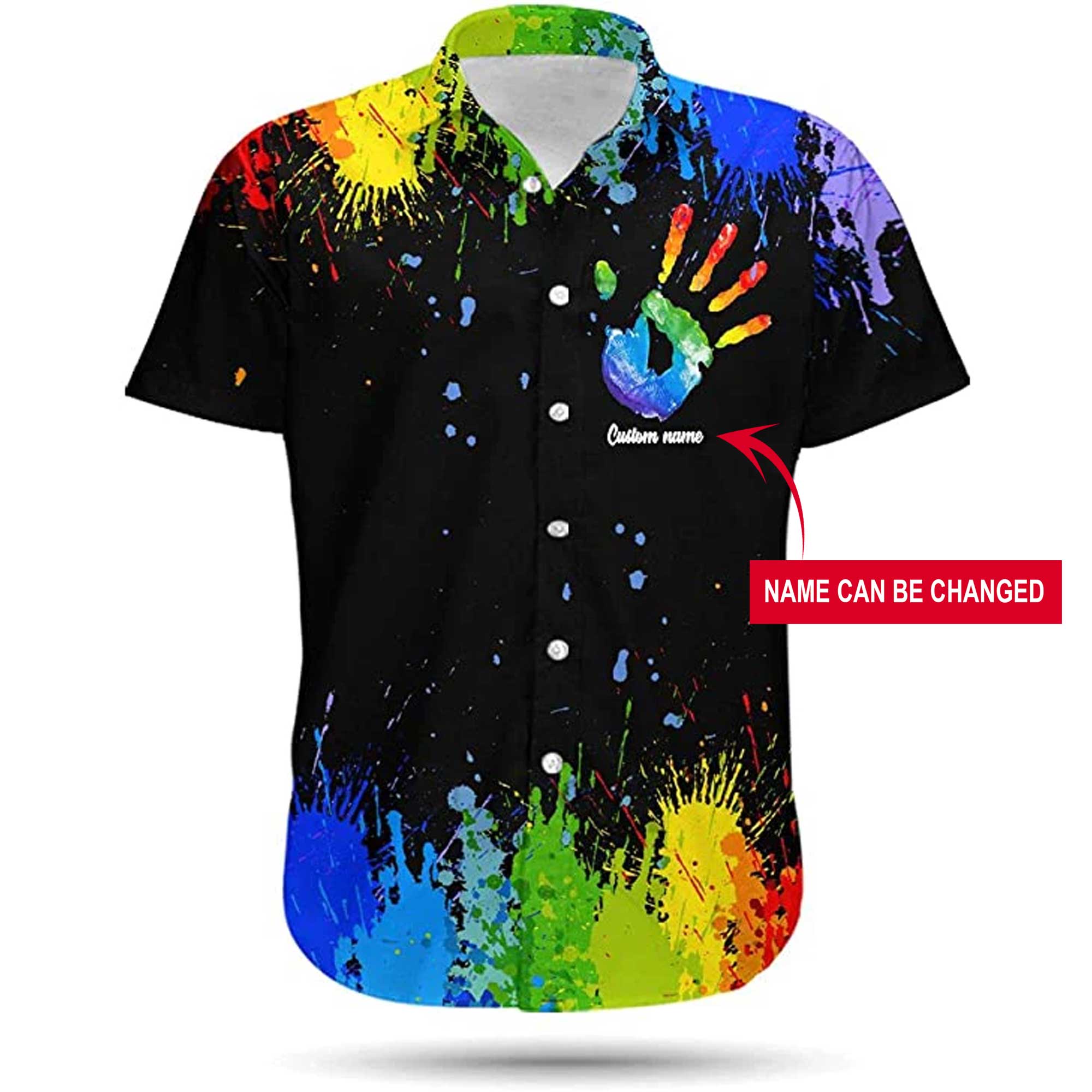 LGBT Custom Name Aloha Hawaiian Shirts For Summer/ Personalized Hand Rainbow Paint Colorful LGBT Hawaiian Shirts
