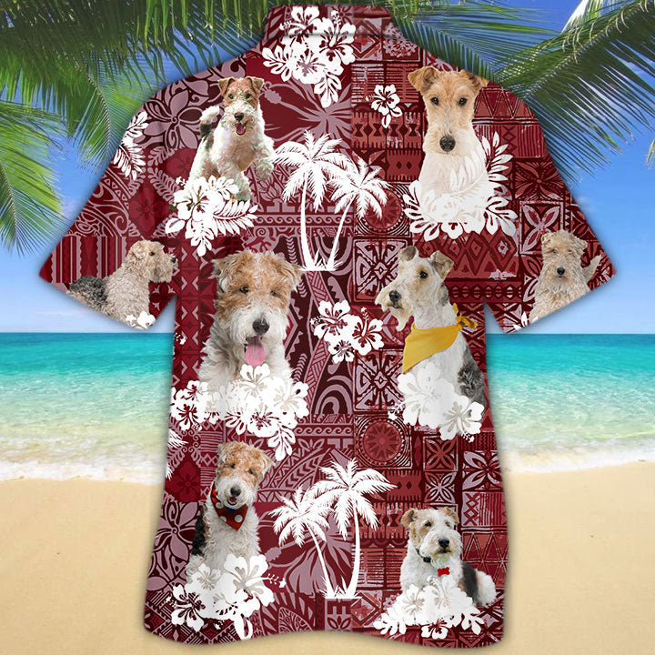 Wire Fox Terrier Hawaiian Shirt/ Cool Dog Hawaiian Shirt Red Pattern